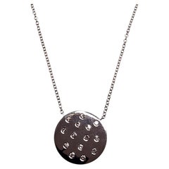 14K White Gold Diamond Disc Pendant Necklace #25307