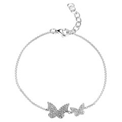 14K White Gold Diamond Double Butterfly Chain Bracelet for Her