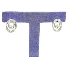 14K White Gold Diamond Double Circle Stud Earrings 1.00 Carats