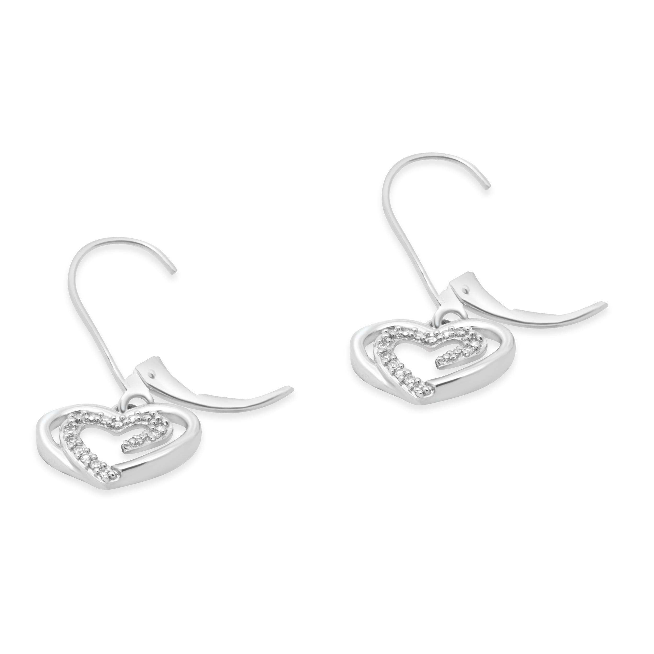 Boucles d'oreilles double cœur en or blanc 14K avec diamants Excellent état - En vente à Scottsdale, AZ
