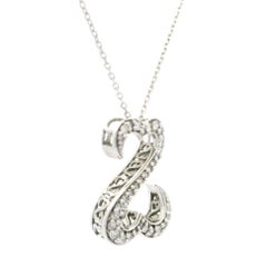 14k White Gold Diamond Double Loving Heart Slide Pendant Adjustable Necklace