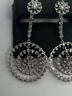 14k White Gold Diamond Drop Dangle Circle Pave Earrings