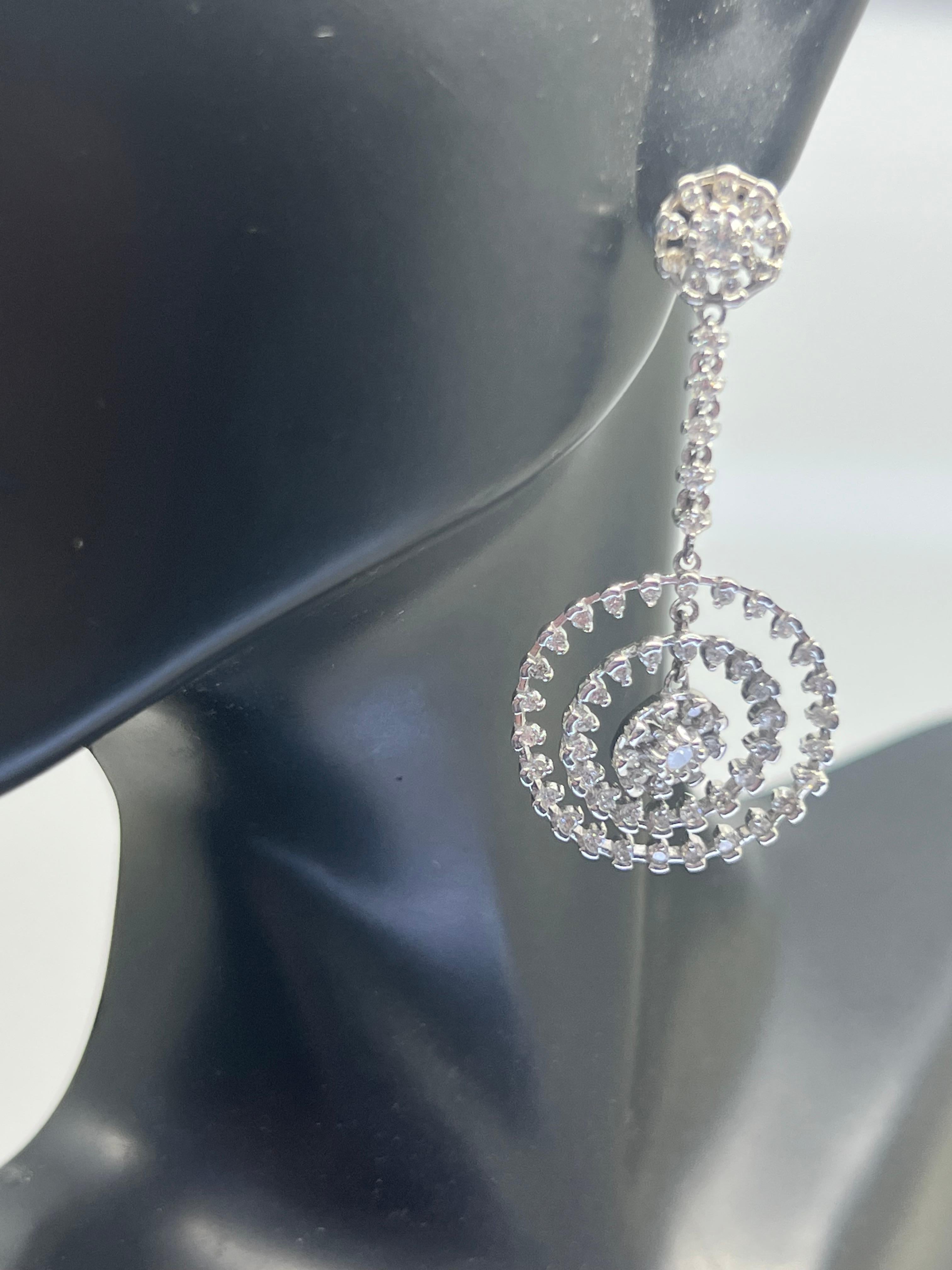 Art Deco 14k White Gold Diamond Drop Dangle Circle Pave Earrings For Sale