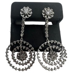14k Weißgold Diamant-Tropfen-Ohrringe mit Kreis-Pavé-Ohrringen