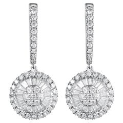 0.87Ct 14K Or blanc Diamant Boucle d'oreille pendante