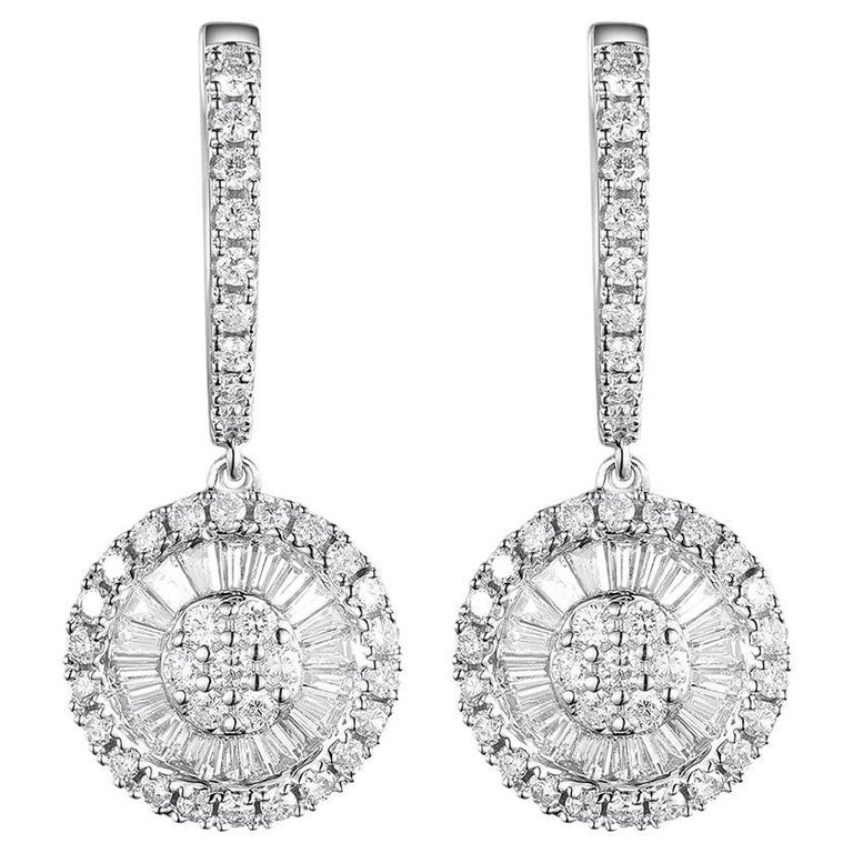 14K White Gold Diamond Drop Earring For Sale at 1stDibs