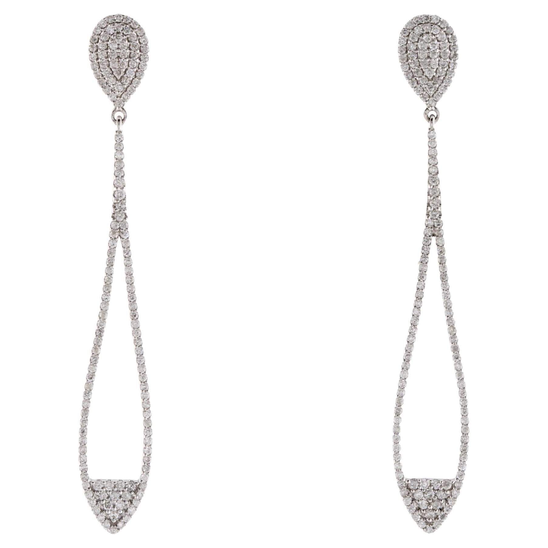 14K White Gold Diamond Drop Earrings - 0.55ct Round Brilliant, Near Colorless For Sale