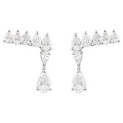 14k White Gold Diamond Drop Earrings 1.37 Ct Marquise & Pear Cut Luxury Gift