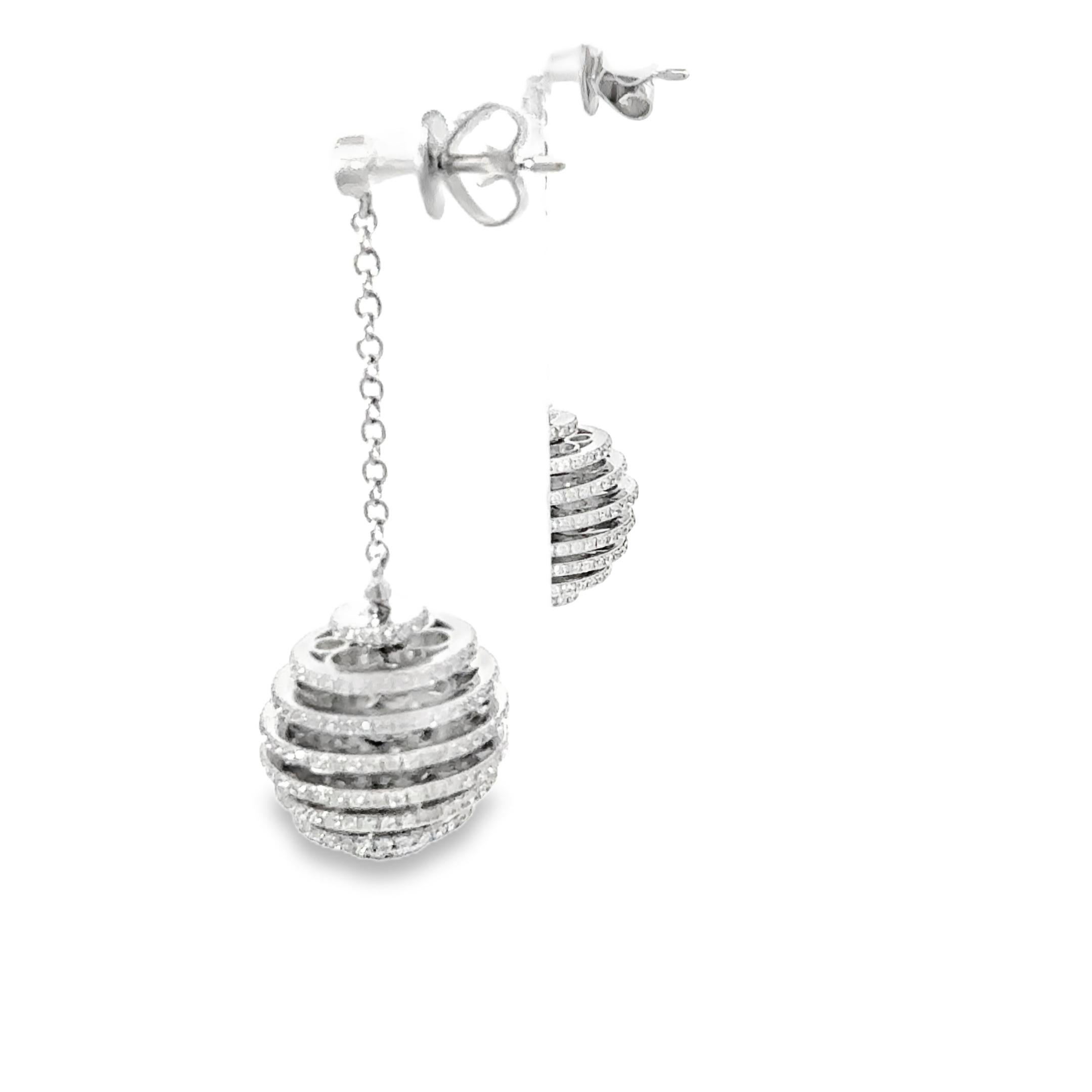 Pendientes Colgantes de Diamantes de Oro Blanco de 14 K - Pendientes Colgantes de Diamantes de 2 Quilates Contemporáneo en venta