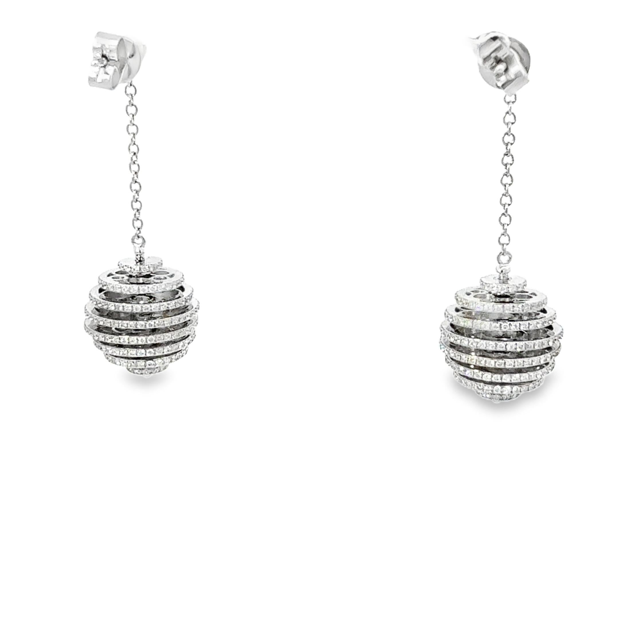 Pendientes Colgantes de Diamantes de Oro Blanco de 14 K - Pendientes Colgantes de Diamantes de 2 Quilates Corte redondo en venta