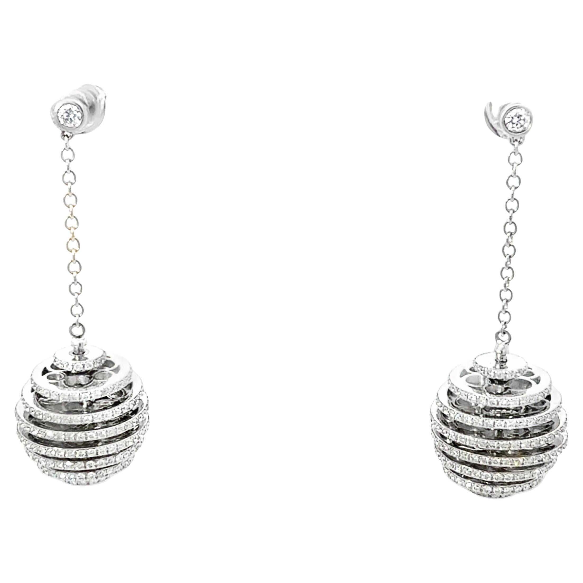 Pendientes Colgantes de Diamantes de Oro Blanco de 14 K - Pendientes Colgantes de Diamantes de 2 Quilates en venta