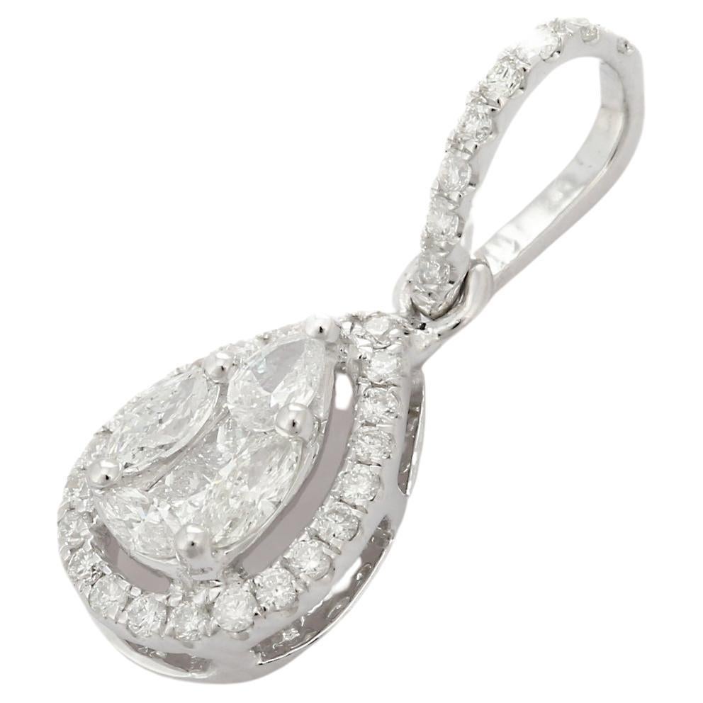 14K White Gold Diamond Drop Shape Pendant For Sale