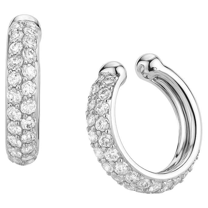 14K White Gold Diamond Earring Cuff