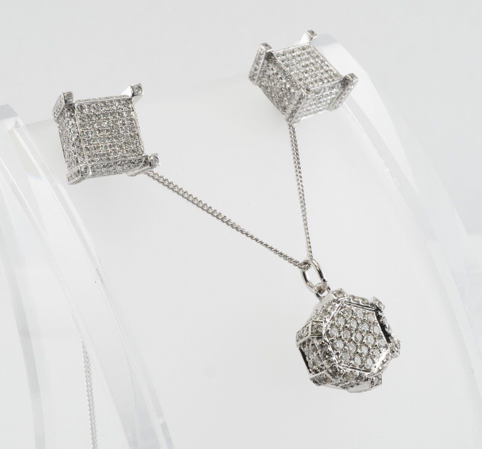 14K White Gold Diamond Earrings Diamond Pendant Diamond Necklace Set For Sale 3