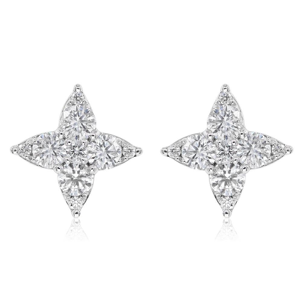 Round Cut 14K White Gold Diamond Earrings
