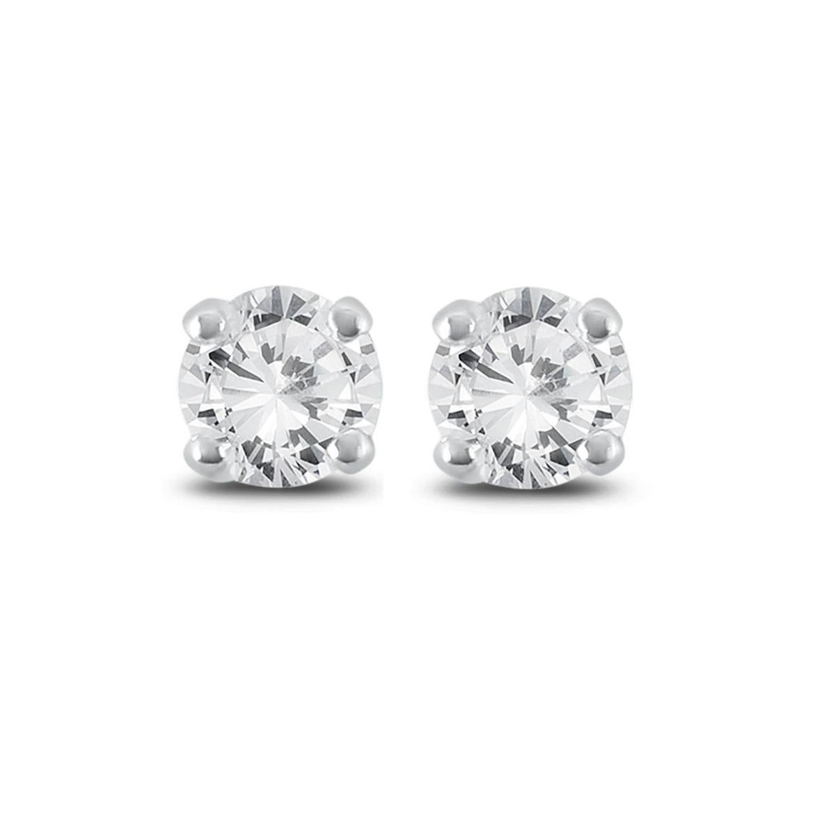 Round Cut 14K White Gold Diamond Earrings 