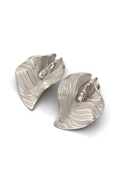 14k White Gold Diamond Earrings, Fine Jewelry Made in, Italy