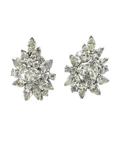 14K White Gold Diamond Earrings with Marquise, Pear, and Brilliant-Cut Diamonds