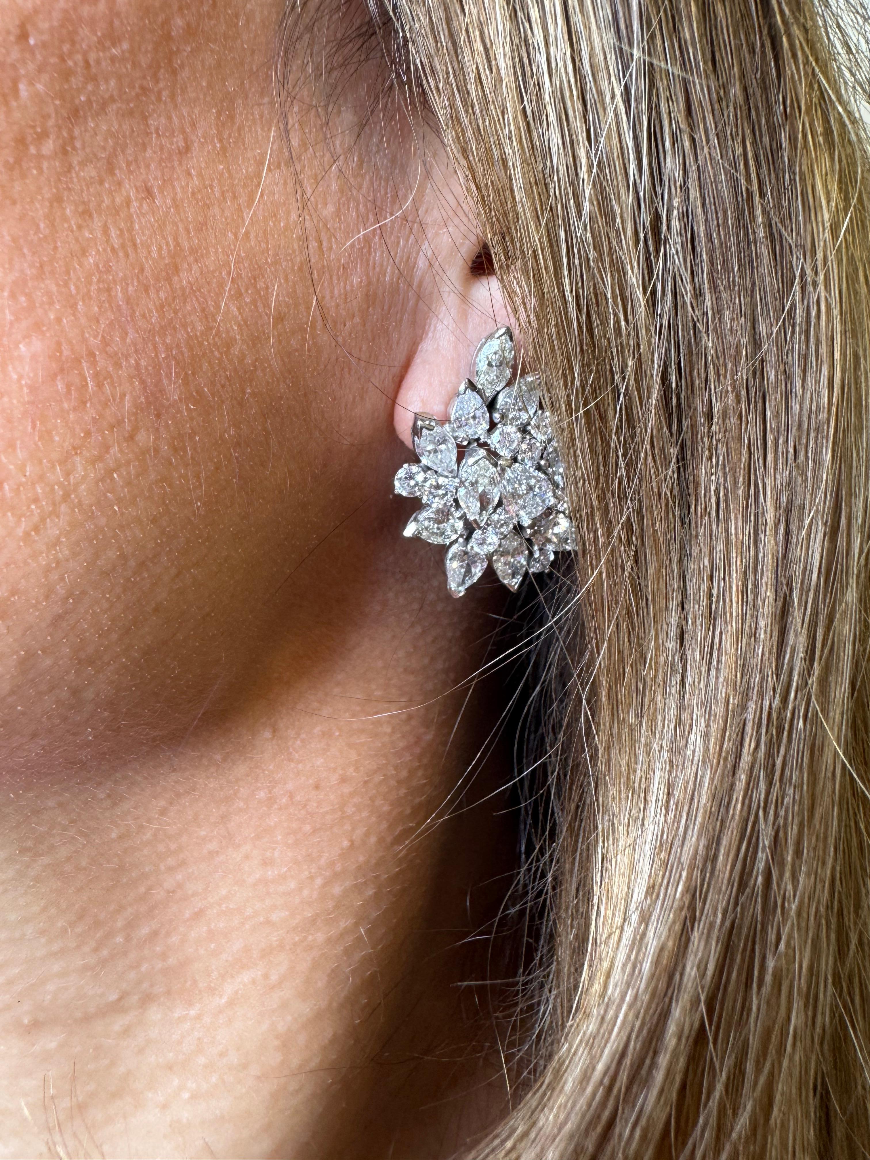 14 Karat Weißgold Diamant-Ohrringe mit Marquise-, Birnen- und Diamanten im Brillantschliff für Damen oder Herren im Angebot