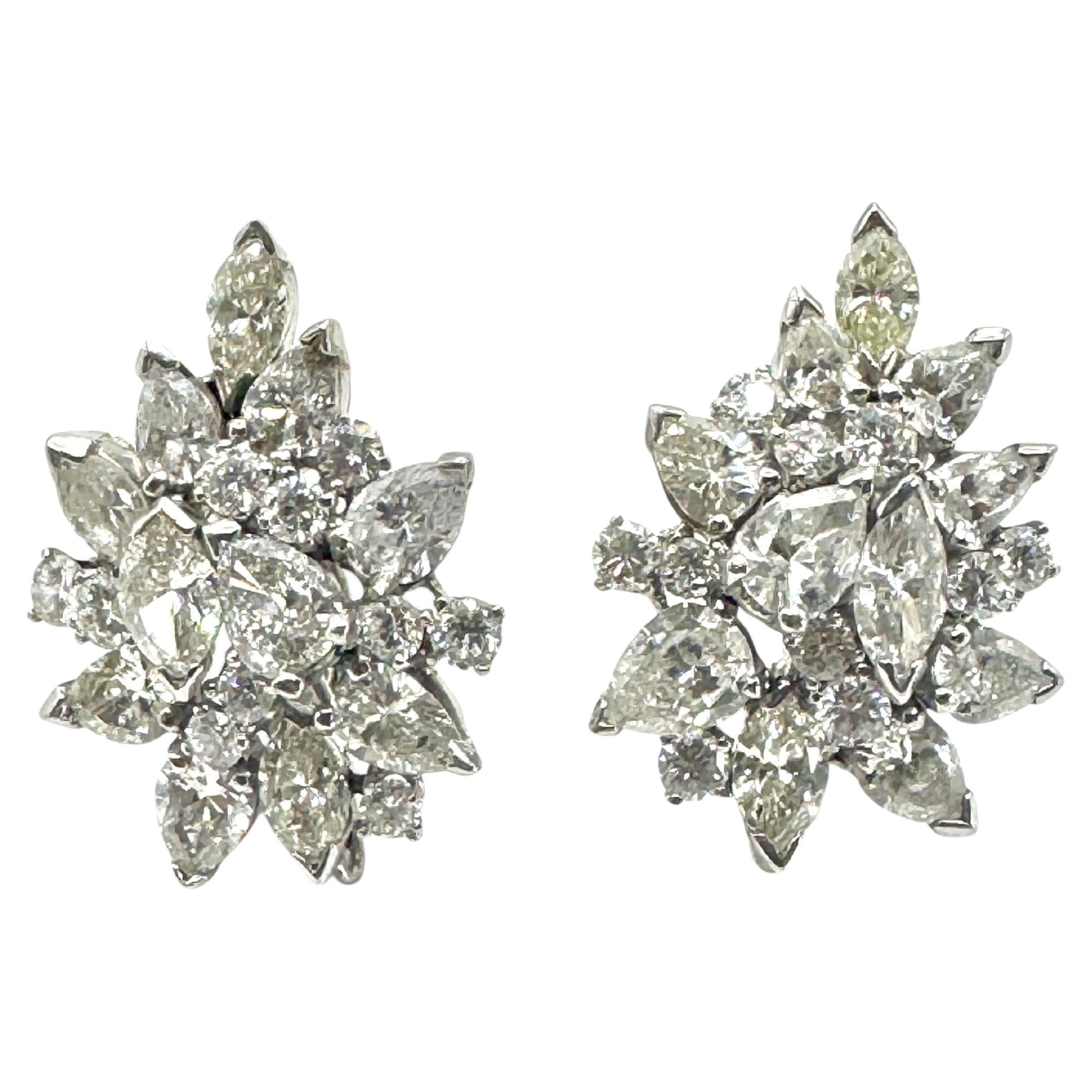 14K White Gold Diamond Earrings with Marquise, Pear, and Brilliant-Cut Diamonds
