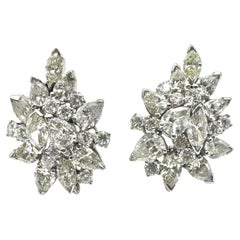 Boucles d'oreilles en or blanc 14K avec diamants de taille Marquise, Poire et Brilliante