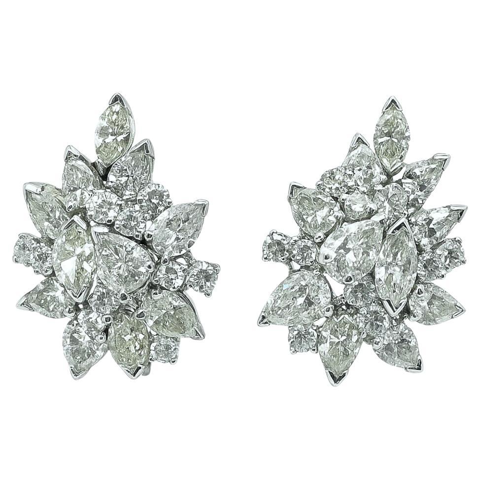 Orecchini di diamanti in oro bianco 14K con diamanti taglio Marquise, Pear e Brilliante