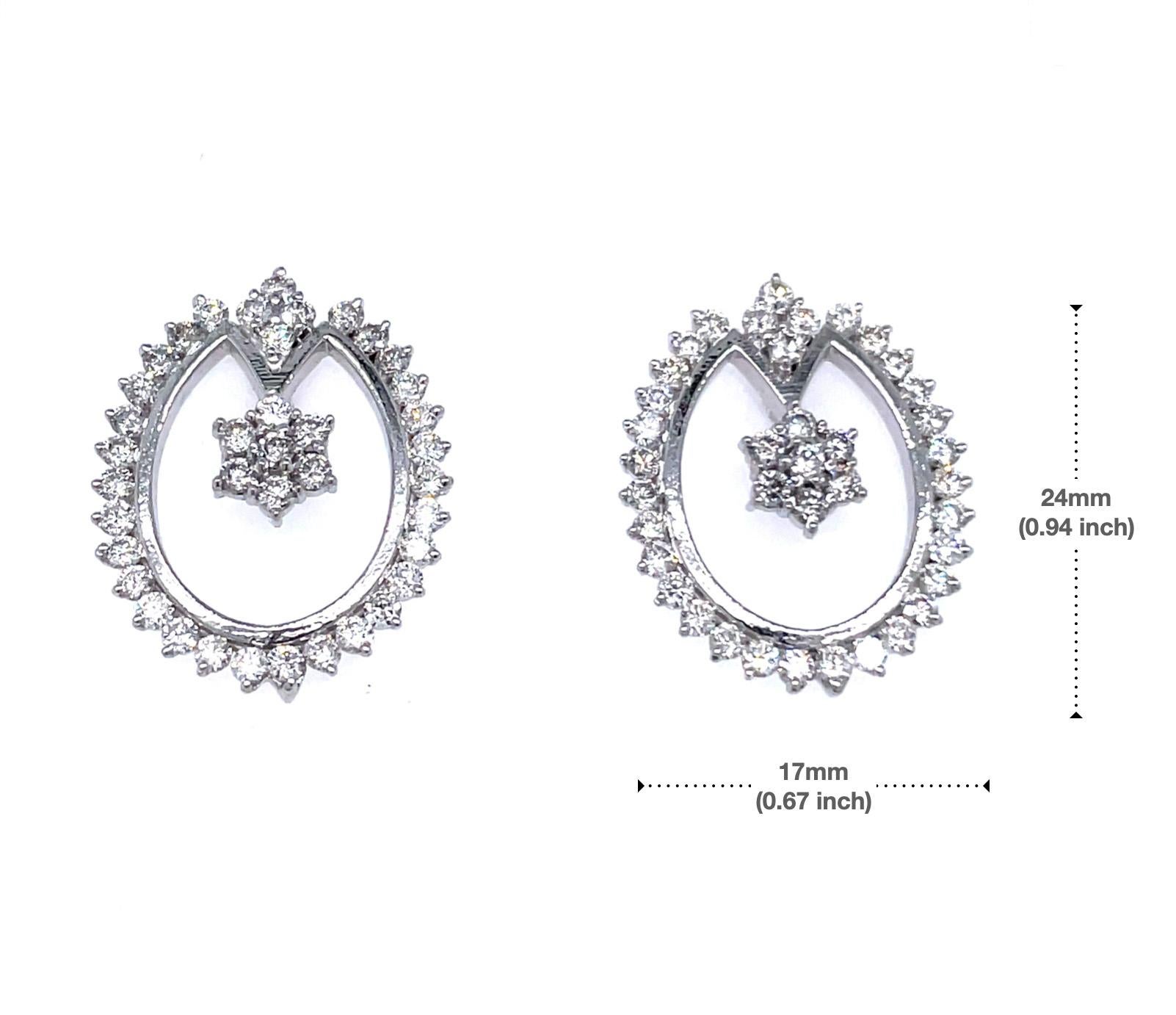 Women's 14k White Gold Diamond Earrings With Tulip Pattern For Sale