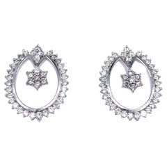 14k White Gold Diamond Earrings With Tulip Pattern