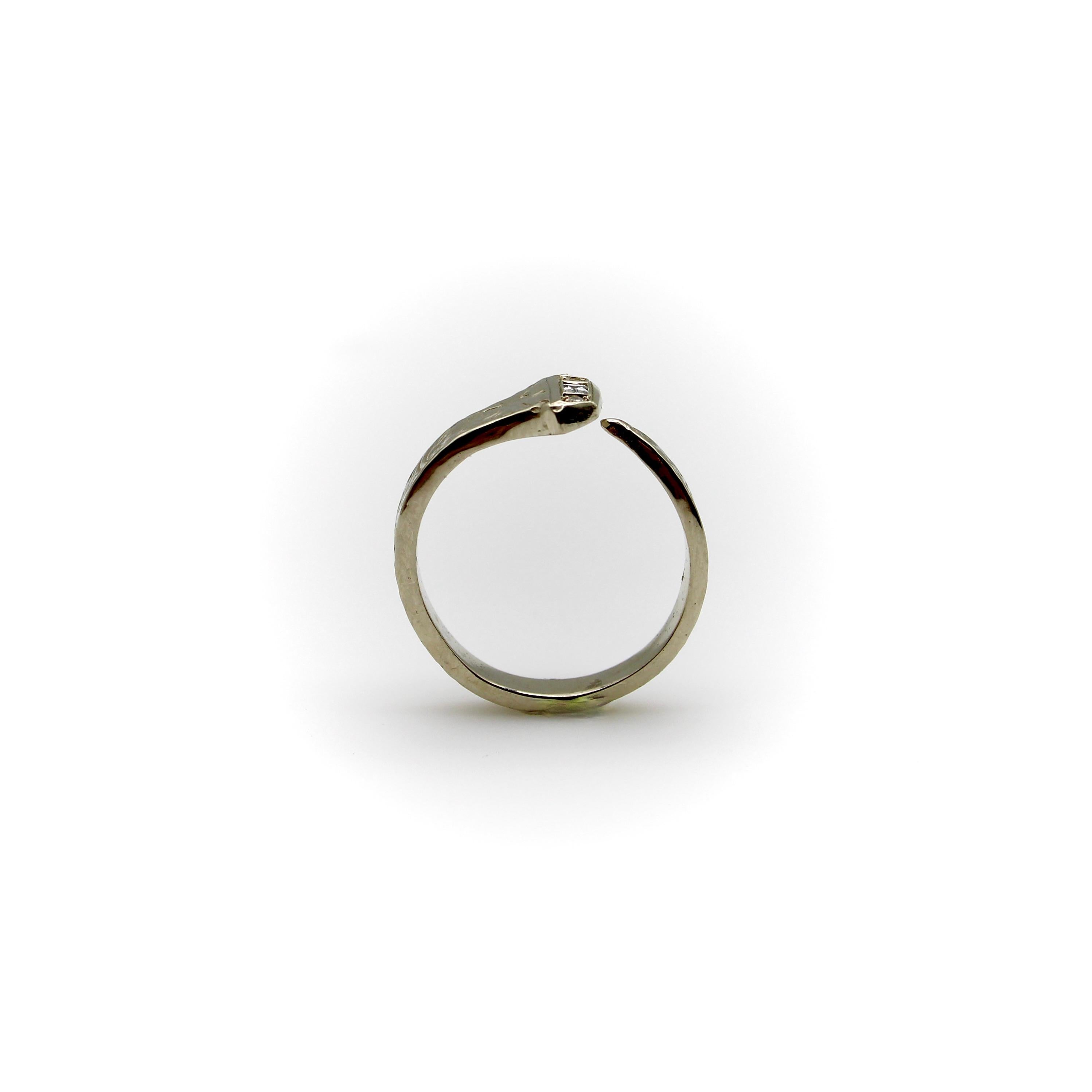 Baguette Cut 14K White Gold Diamond Edwardian-Inspired Lucky Nail Ring 