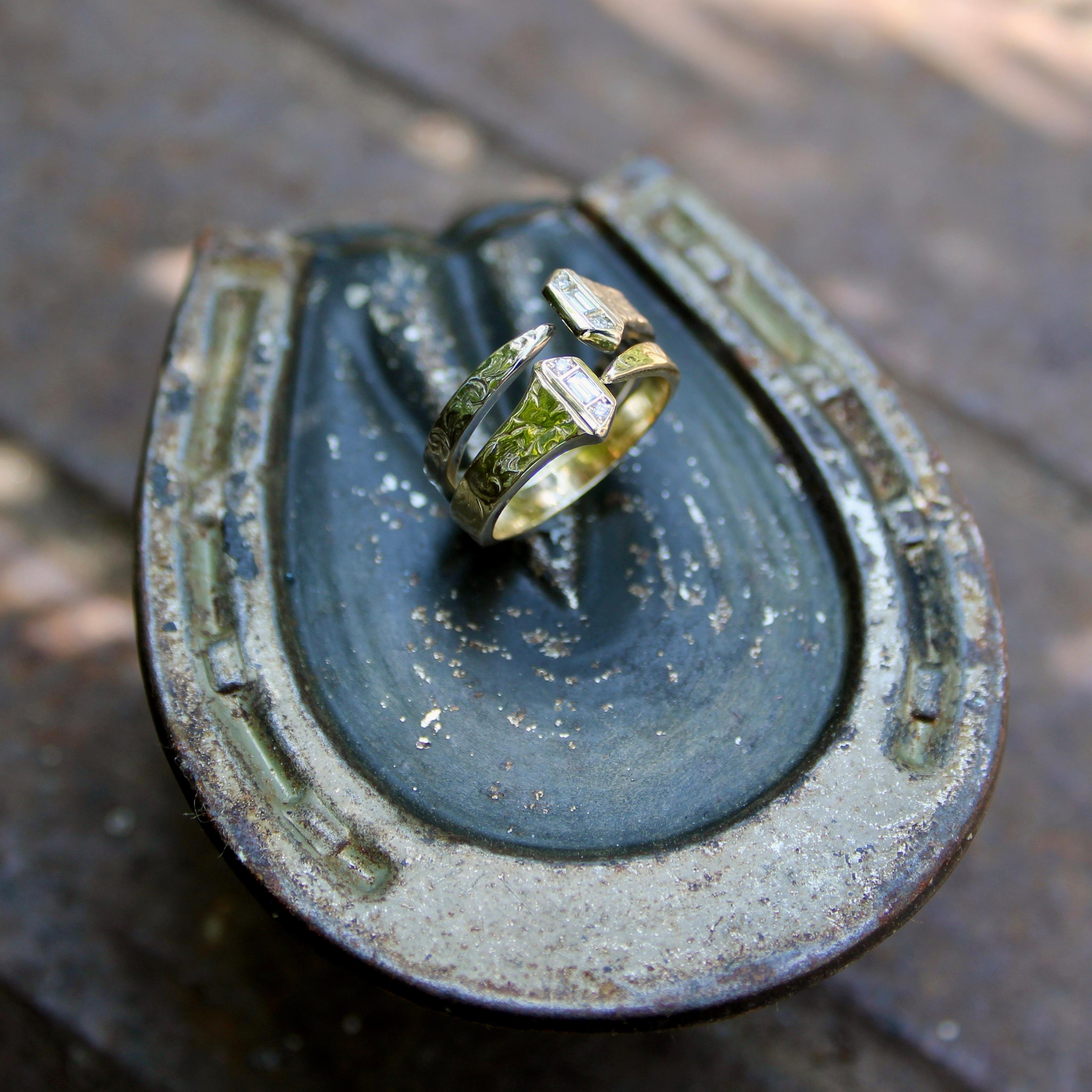 Women's or Men's 14K White Gold Diamond Edwardian-Inspired Lucky Nail Ring 