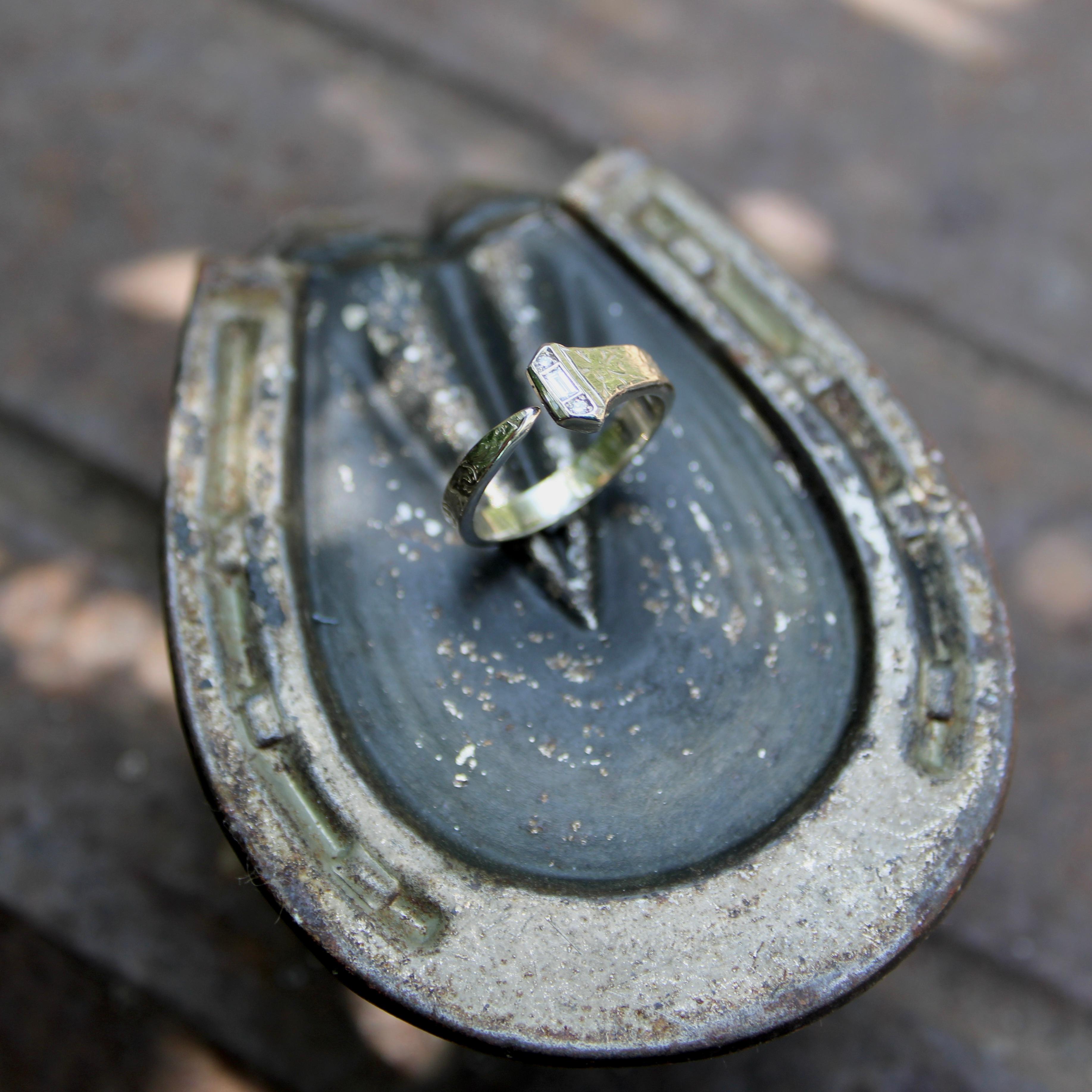 14K White Gold Diamond Edwardian-Inspired Lucky Nail Ring  1