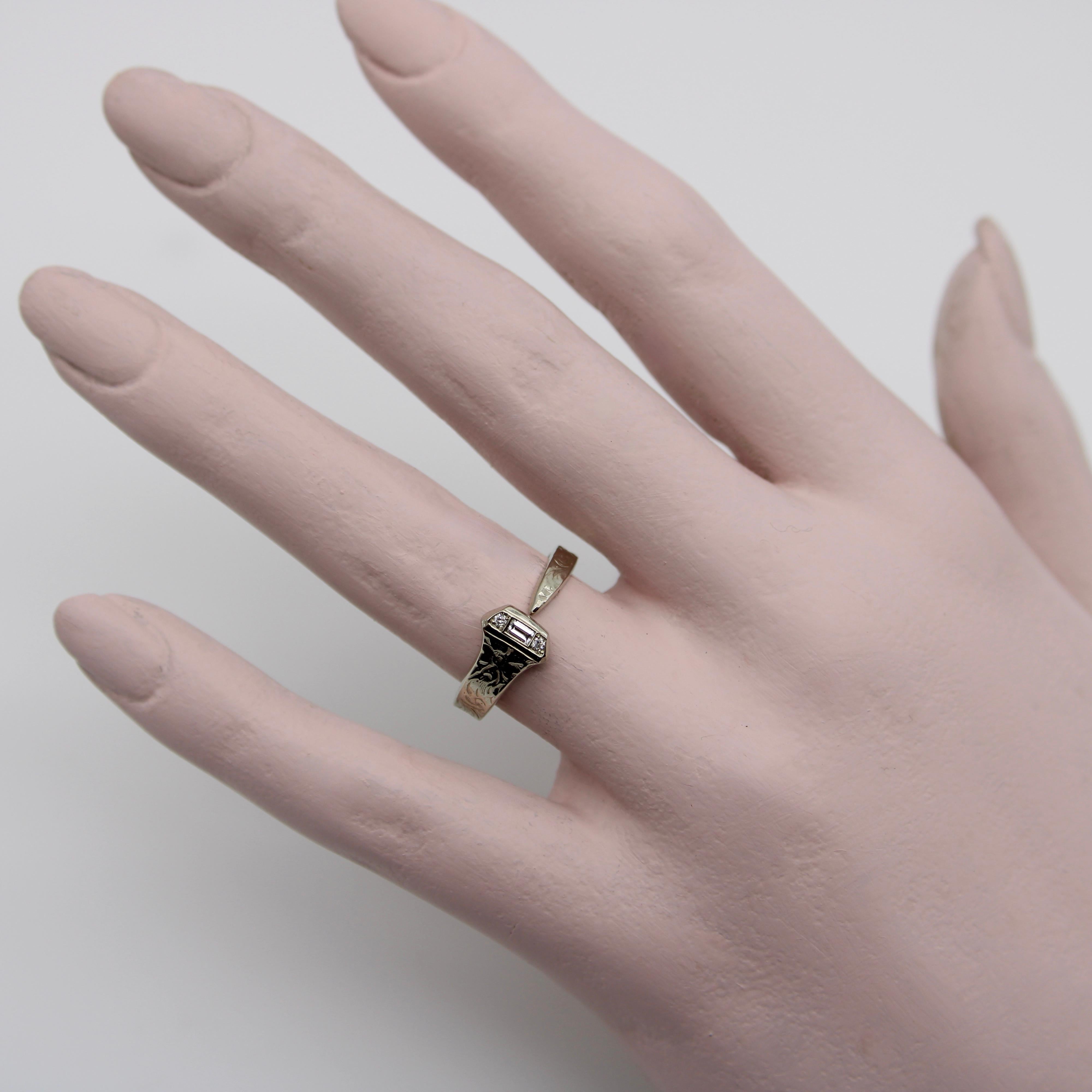 14K White Gold Diamond Edwardian-Inspired Lucky Nail Ring  2