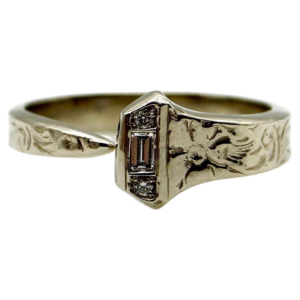 14K White Gold Diamond Edwardian-Inspired Lucky Nail Ring 