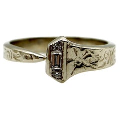 14K White Gold Diamond Edwardian-Inspired Lucky Nail Ring 