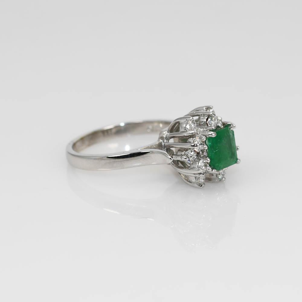 Emerald Cut 14K White Gold Diamond & Emerald Ring, 4gr For Sale