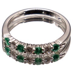 14k White Gold Diamond Emerald Ring / Wedding Band 0.44 carats