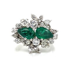 14K White Gold Diamond Emerald Vintage Ring