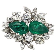 14K White Gold Diamond Emerald Vintage Ring