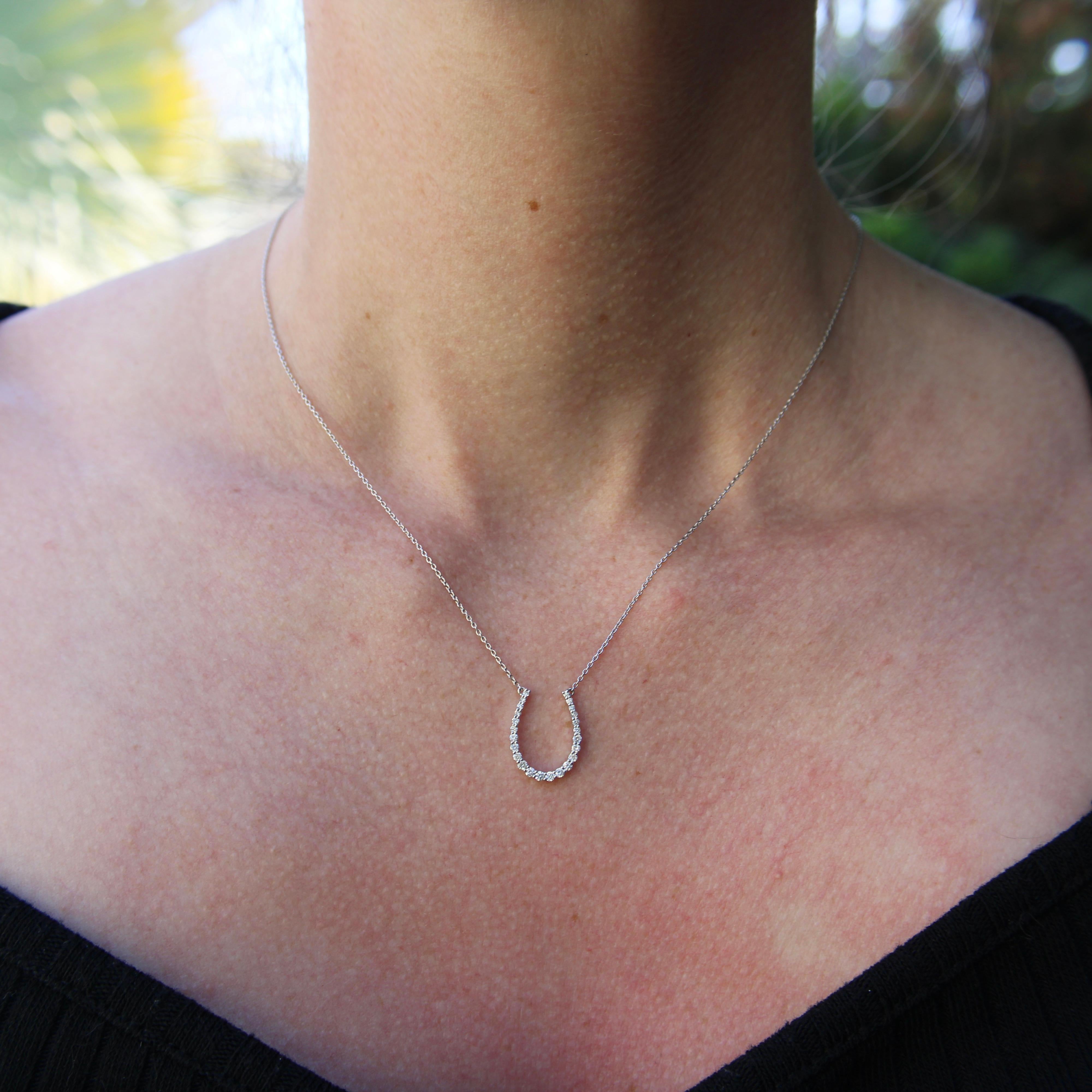 14K White Gold Diamond Encrusted Horseshoe Pendant For Sale 4