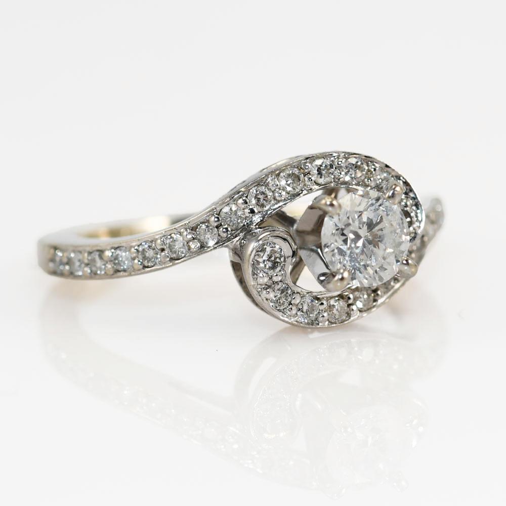 Brilliant Cut 14k White Gold Diamond Engagement Ring .35tdw 2.2gr For Sale