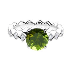 14k White Gold Diamond Engagement Ring with 1.80 Carat Round Green Tourmaline