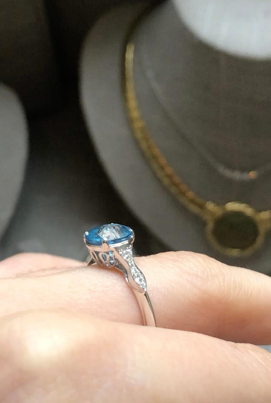 For Sale:  14k White Gold Diamond Engagement Ring with 2.36 Carat Round Blue Topaz 4