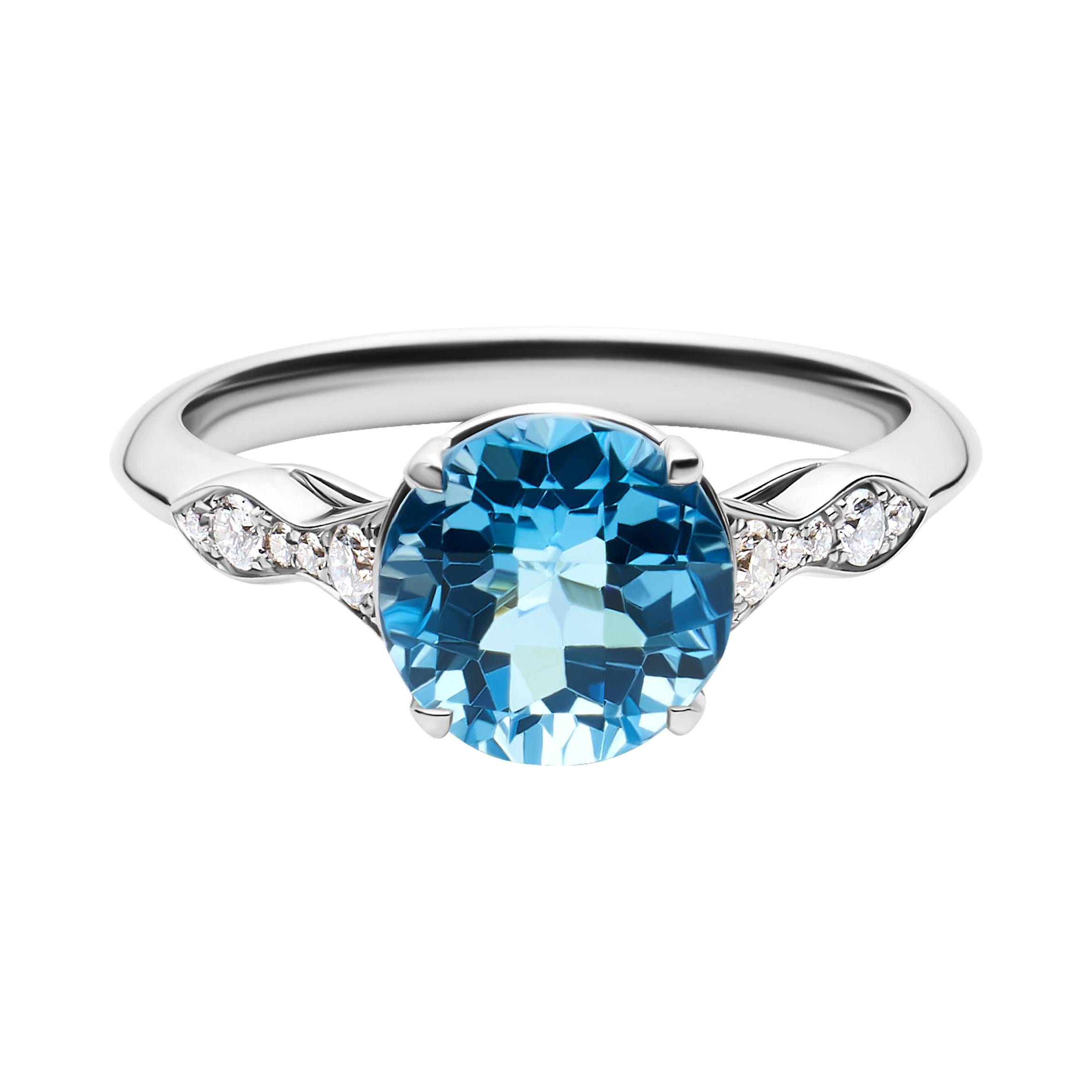 For Sale:  14k White Gold Diamond Engagement Ring with 2.36 Carat Round Blue Topaz