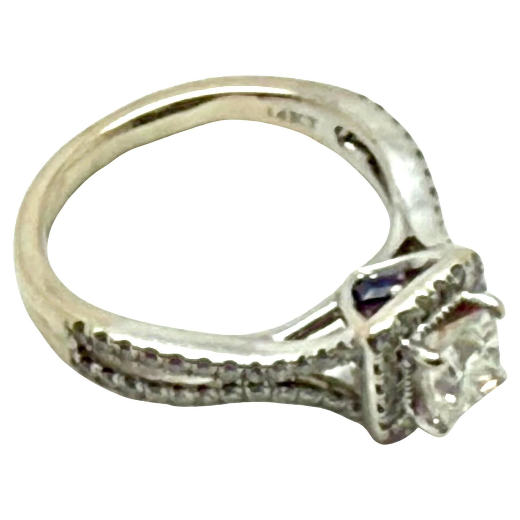 Contemporary 14K White Gold Diamond Engagement Ring with Sapphires Vera Wang Love Collection For Sale