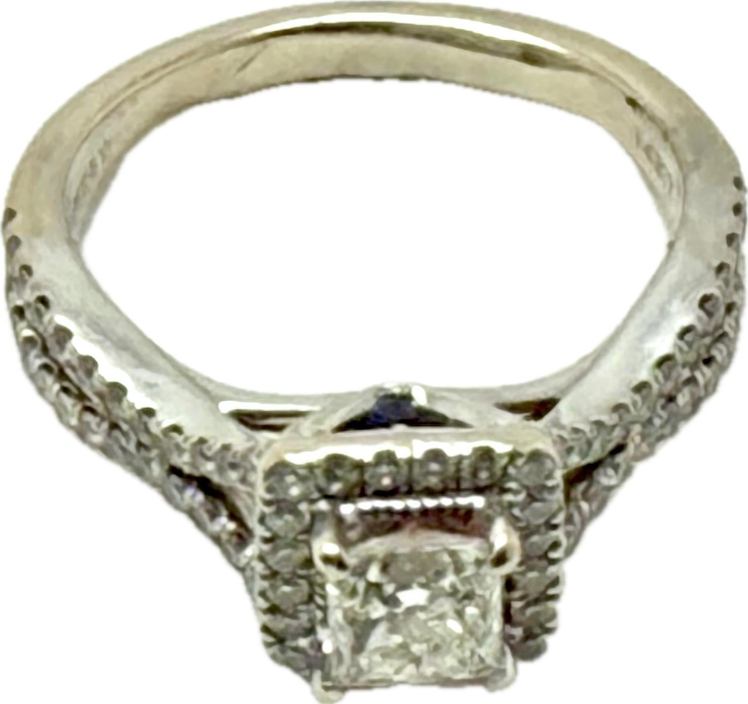14K White Gold Diamond Engagement Ring with Sapphires Vera Wang Love Collection In Excellent Condition For Sale In Bradenton, FL
