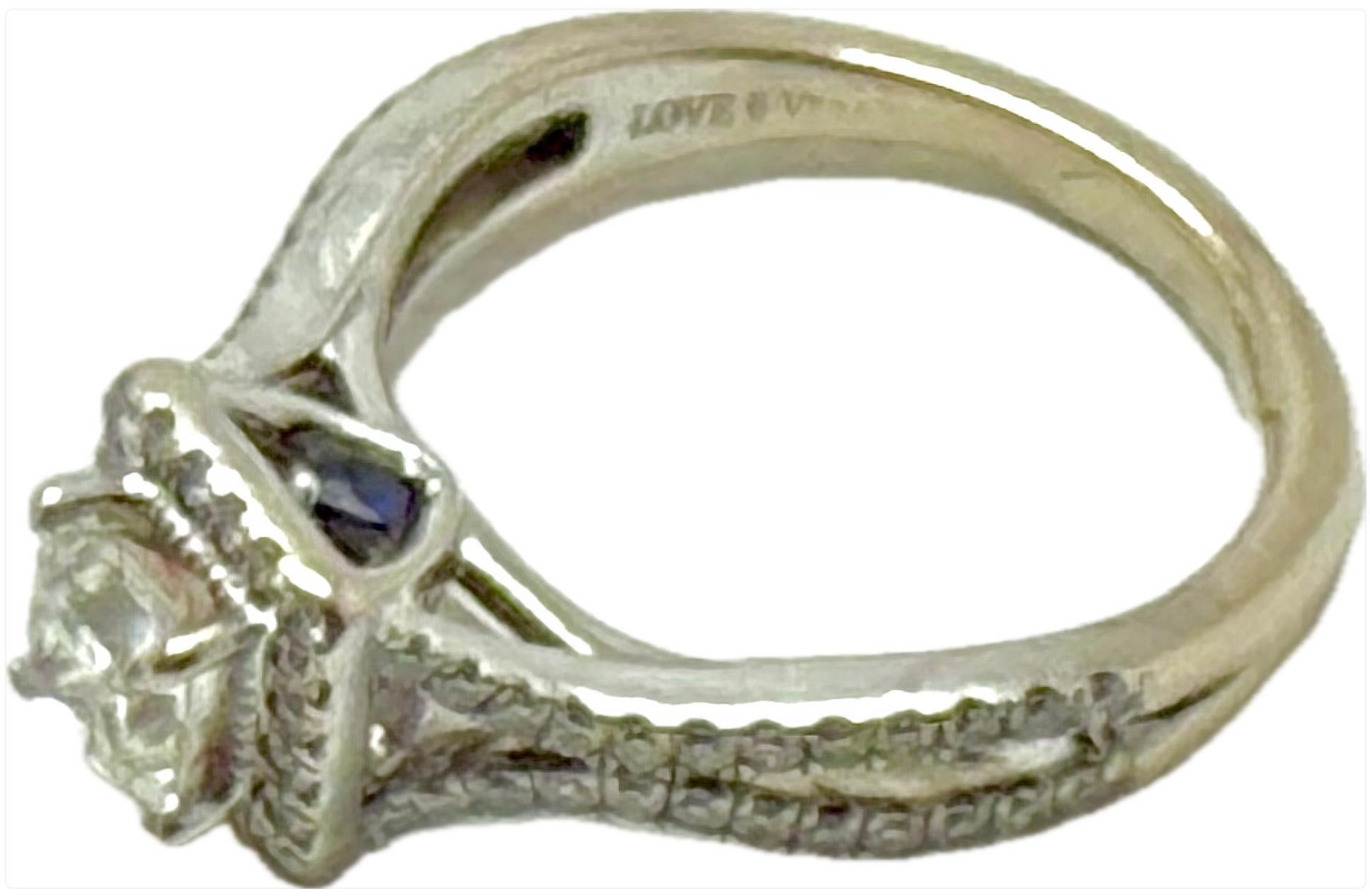 vera wang love collection 1 ct. t.w. diamond and blue sapphire engagement ring in 14k white gold