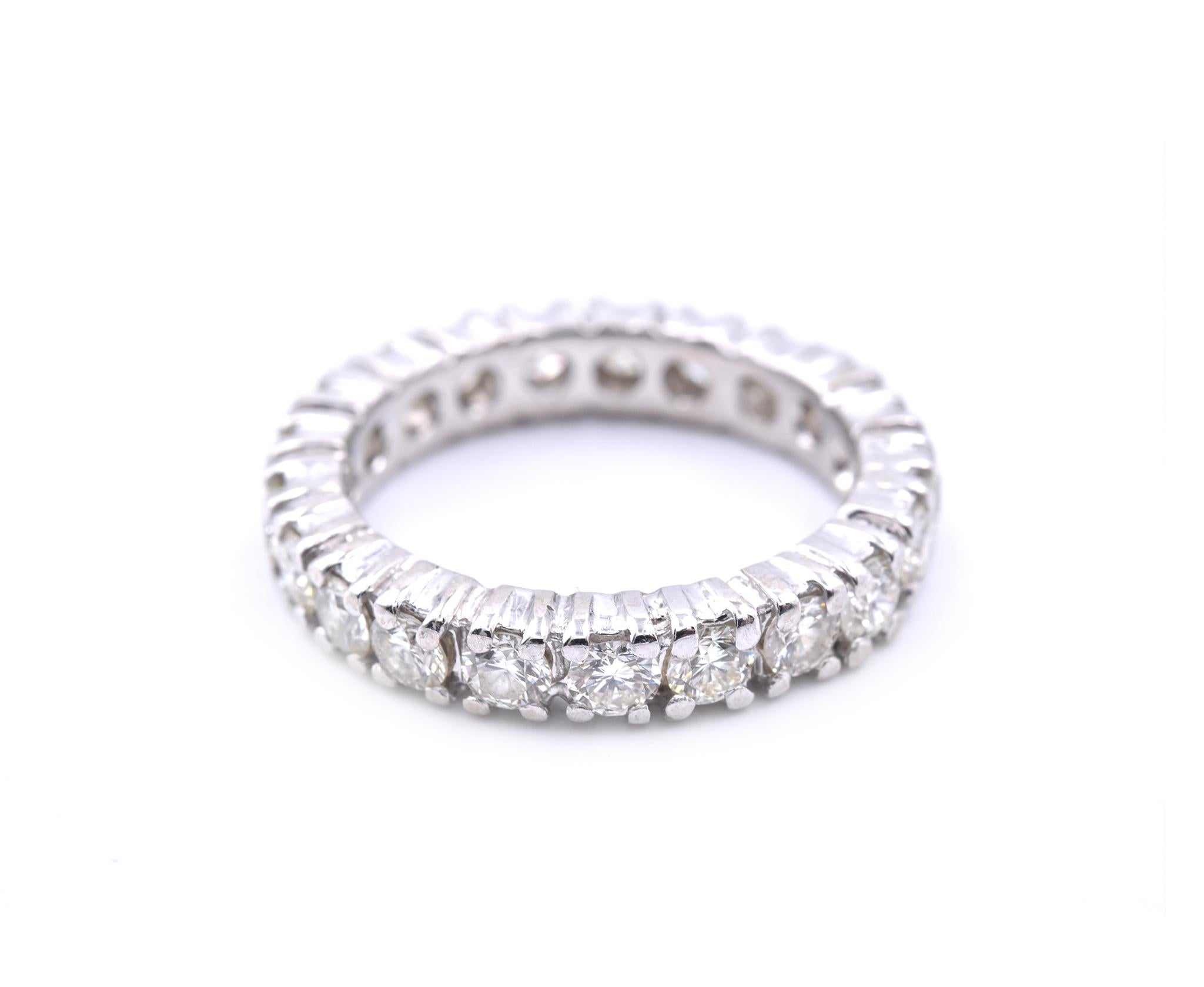 Material: 14k white gold
Diamonds: 22 rounds cuts = 2.20cttw
Color: J-K
Clarity: VS
Size: 6  (please allow two additional shipping days for sizing requests)  
Dimensions: ring measures 3.57mm in width
Weight: 4.90 grams
