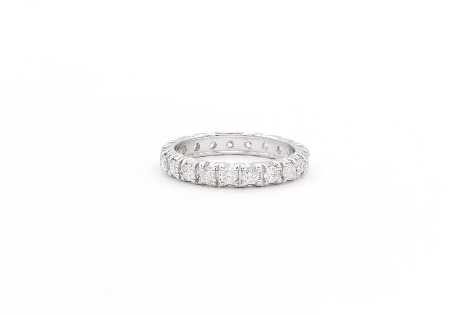 Contemporary 14k White Gold & Diamond Eternity Wedding Band For Sale