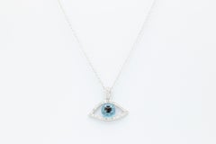 14K White Gold Diamond Evil Eye Pendant Necklace
