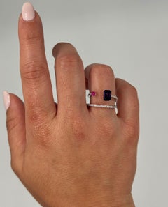 Asymmetric Bypass Style Amethyst & Ruby Ring in 14K White Gold with Diamonds